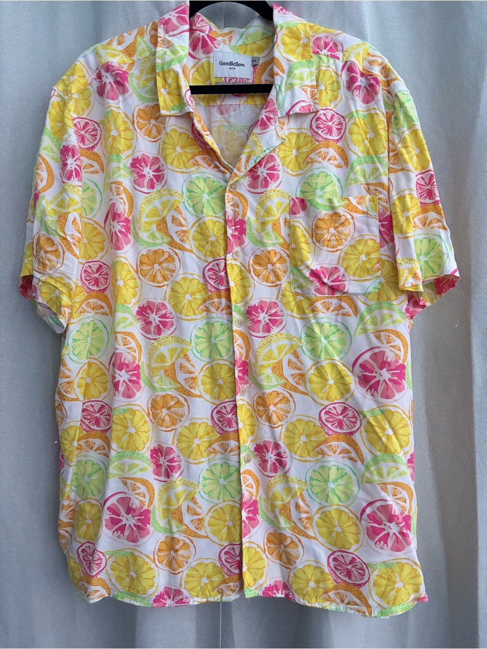 Goodfellow & Co Men’s Tropical Citrus Short-Sleeve Shirt - Yellow/Pink/Green